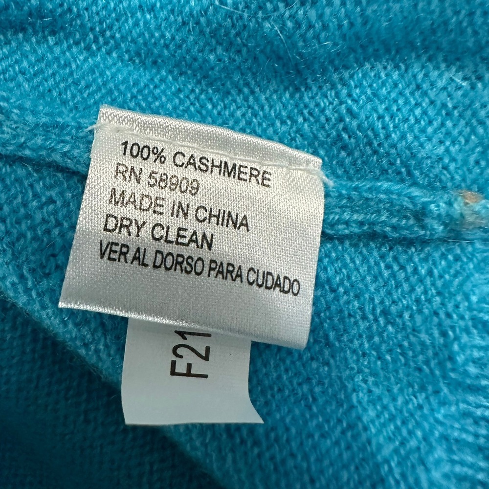 Alex Marie Womens Preppy Quiet Luxury Cashmere Sweater Sz L Turquoise Minimalist - Picture 4 of 7